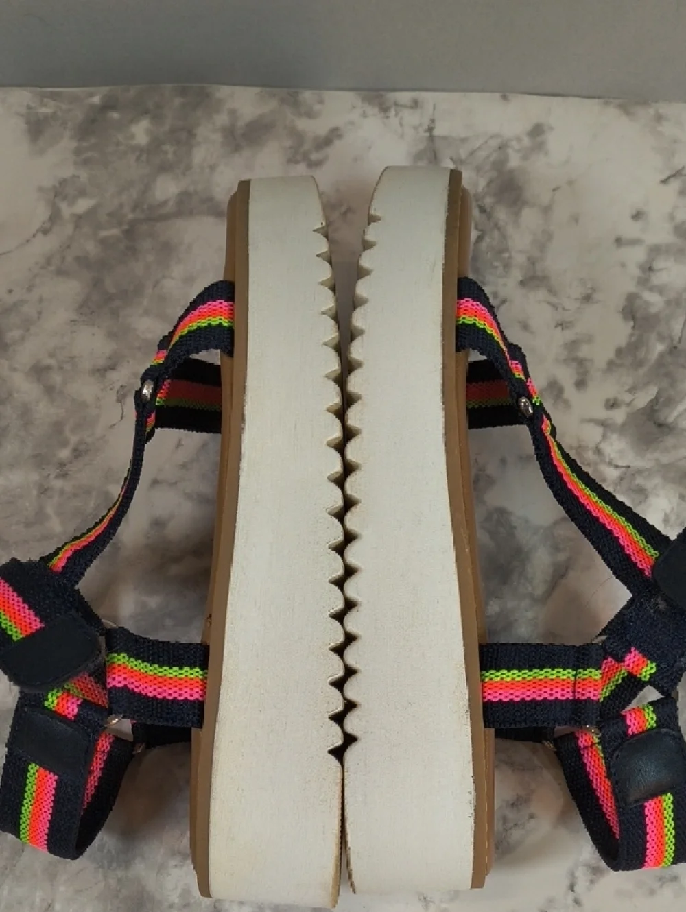 Limelight Mickey Women’s Striped Platform Sandals Adjustable Ankle Strap Size 7